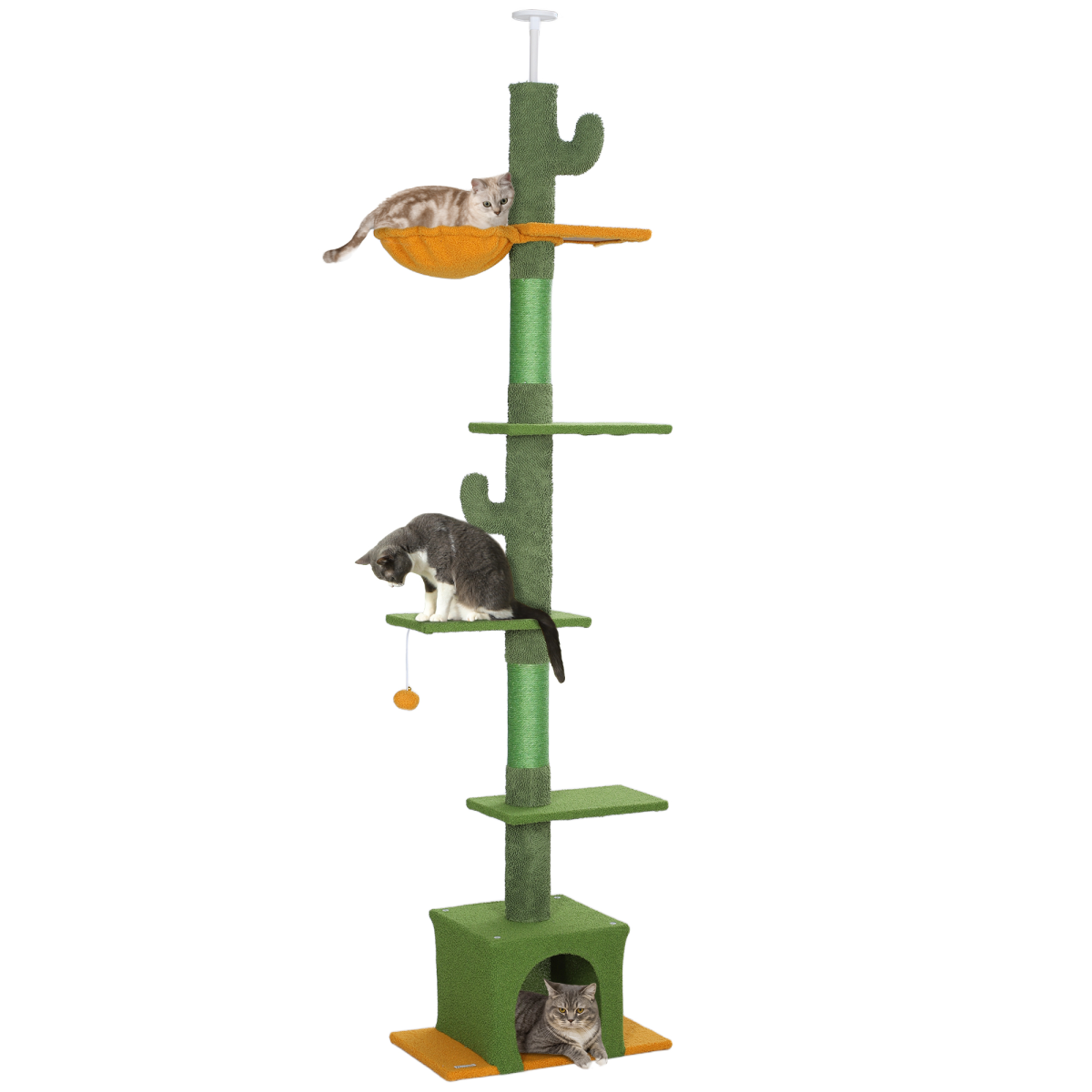 PawHut Adjustable Floor-to-Ceiling Indoor Cat Tree with House & Hammock
