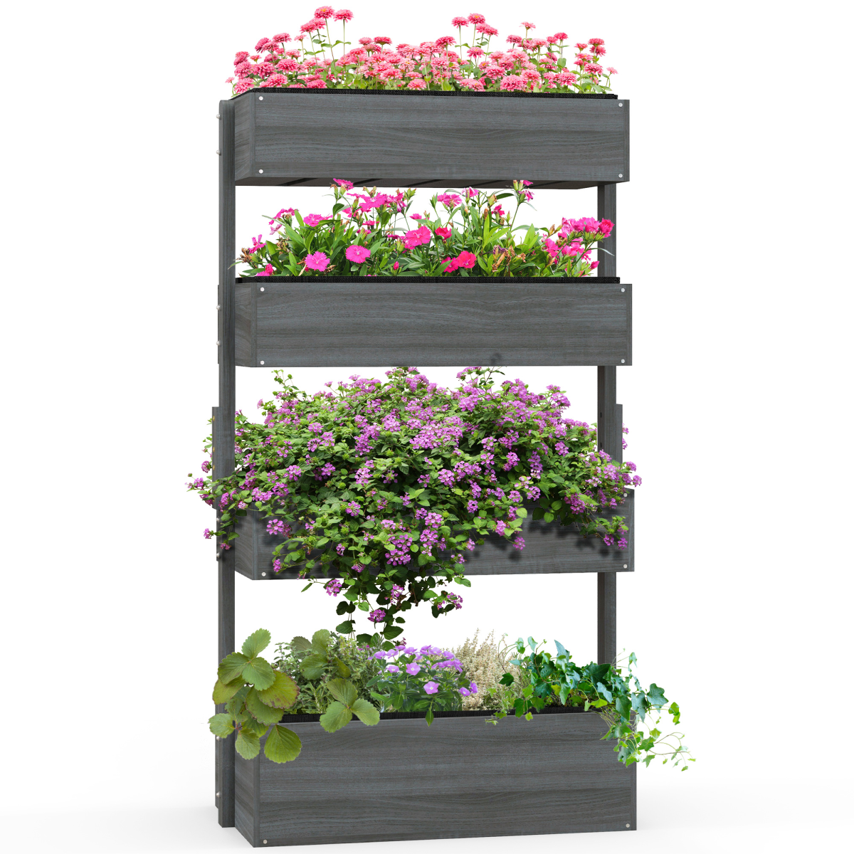 Outsunny 4-Tier Wooden Raised Garden Bed Plant Stand, Grey