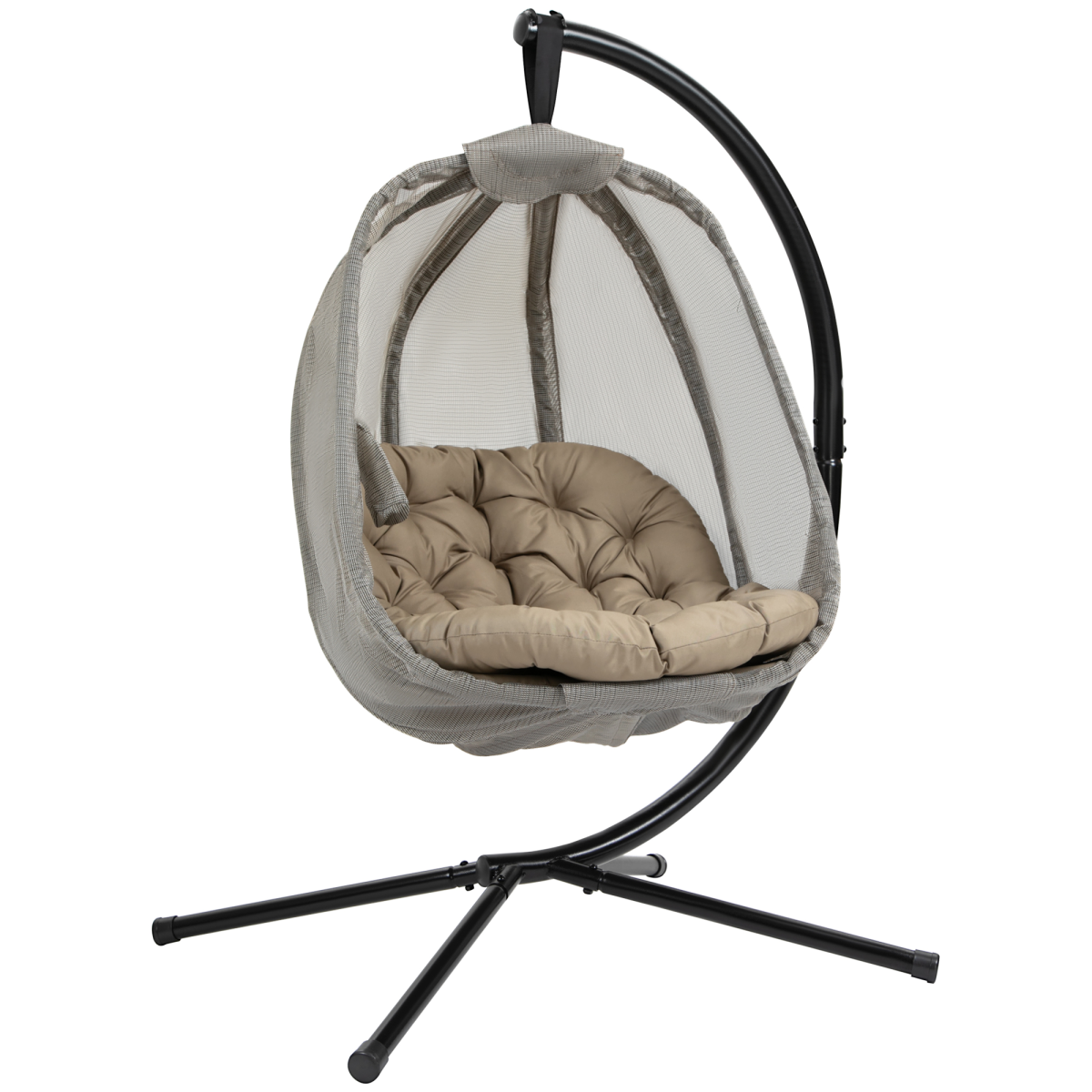 Outsunny Hanging Egg Chair Swing Hammock with Cushion and Stand, Khaki