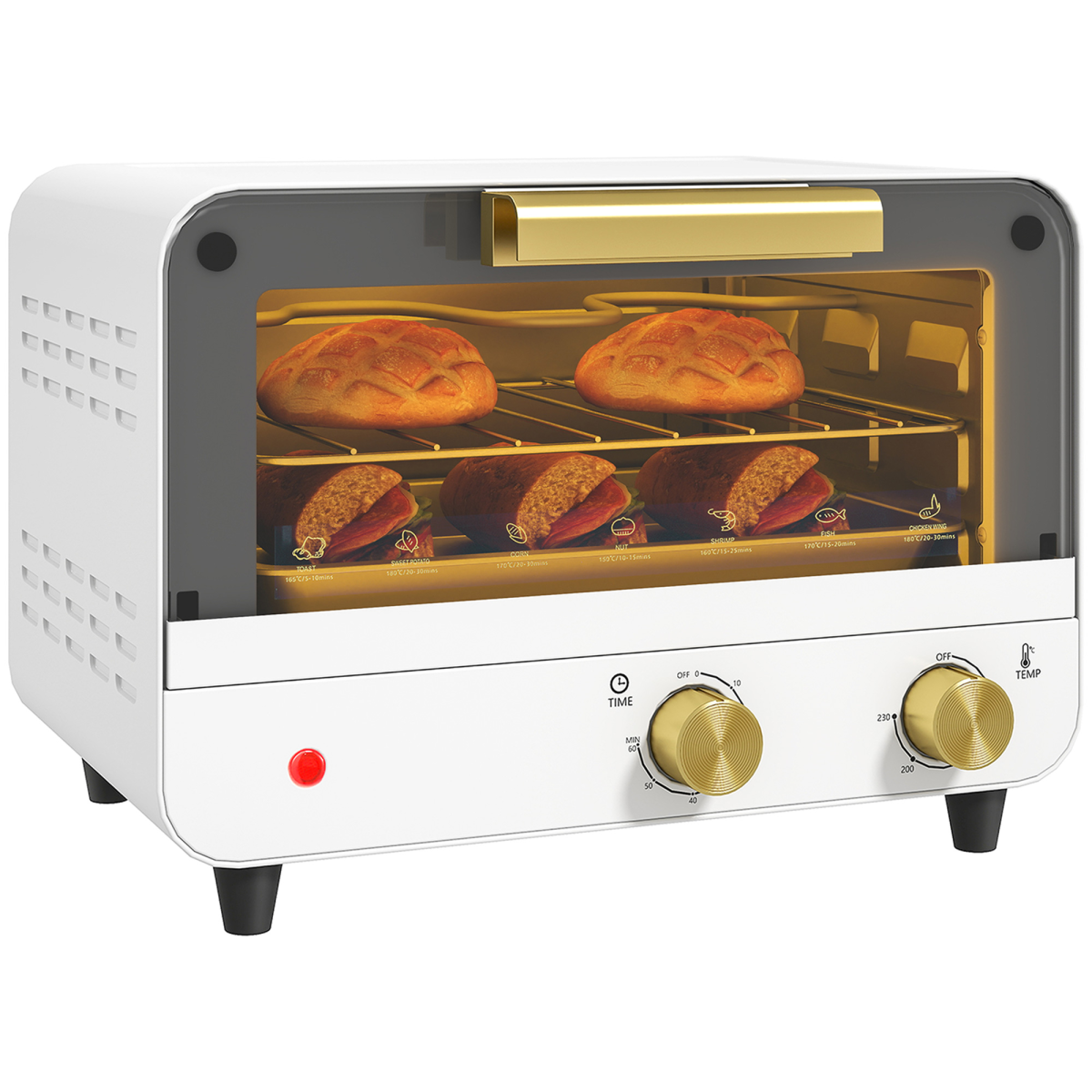 HOMCOM 12L Mini Countertop Toaster Oven, 750W, Glass Door, White
