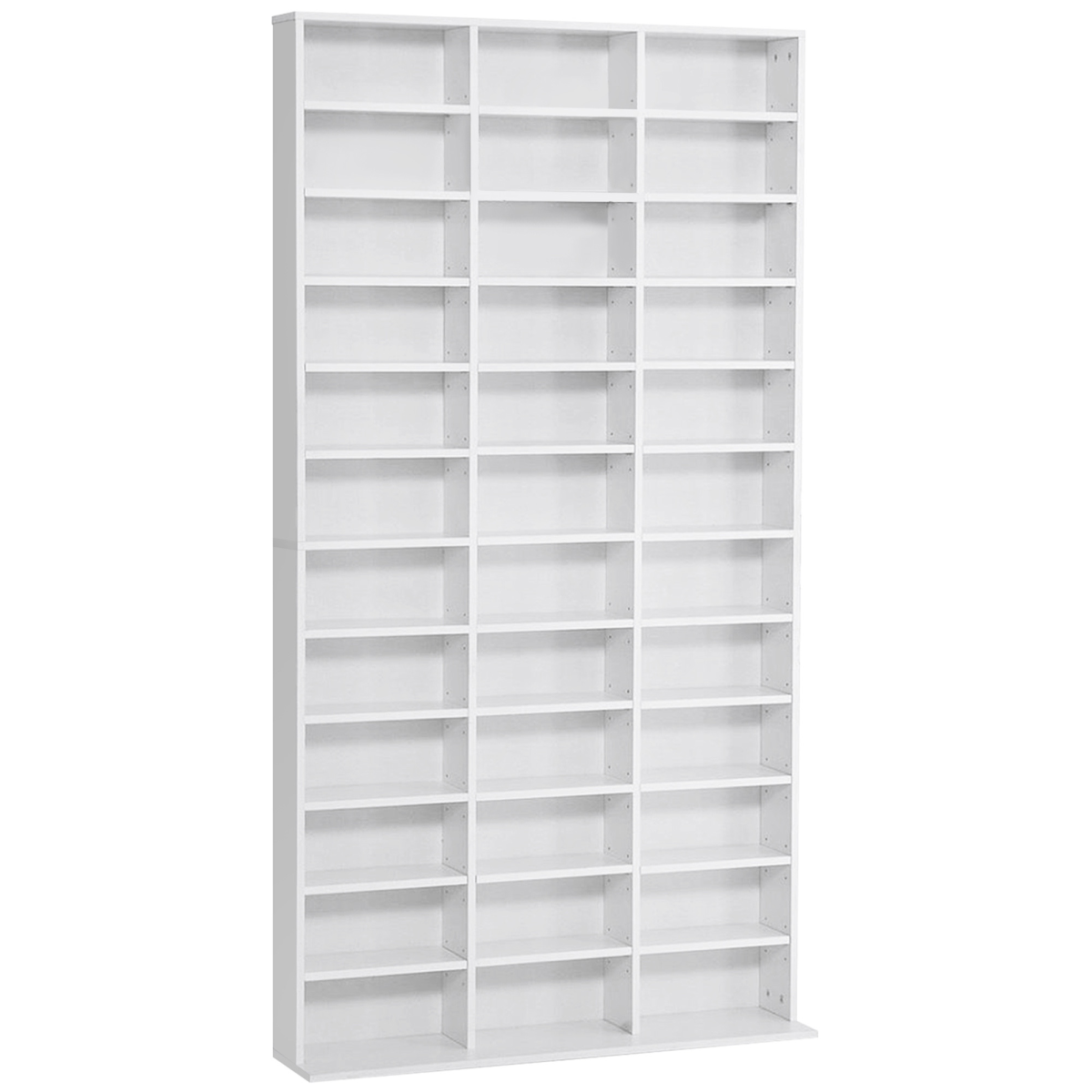 White Wooden CD/DVD Storage Shelf, 33 Adjustable Compartments