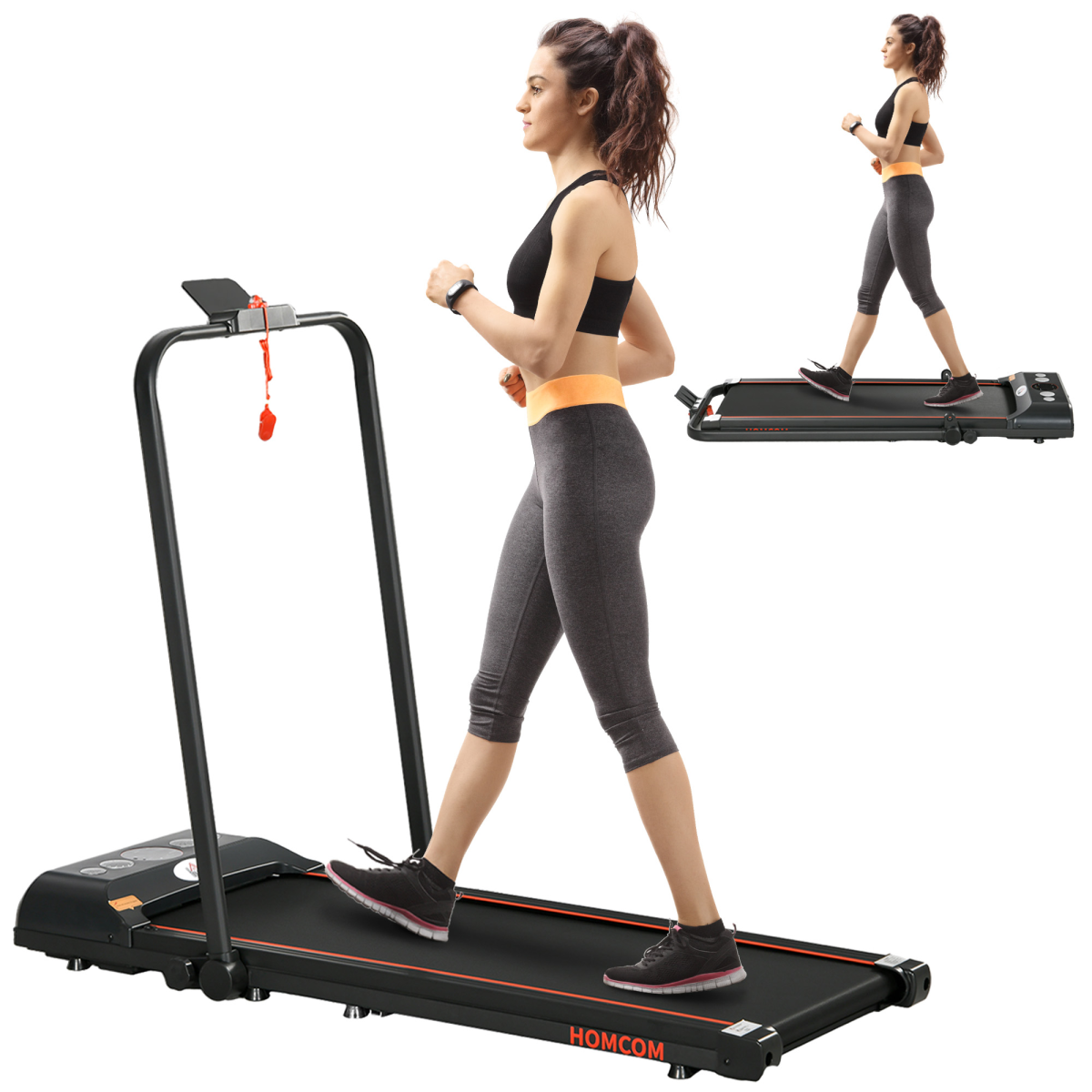 Foldable Walking Treadmill with LED Display and Bluetooth, Portable Home Exercise Machine HOMCOM
