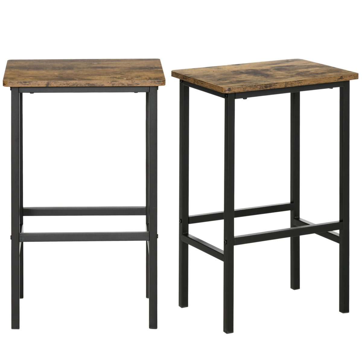 Set of 2 Industrial Kitchen Breakfast Bar Chairs with Footrest, Rustic Brown
