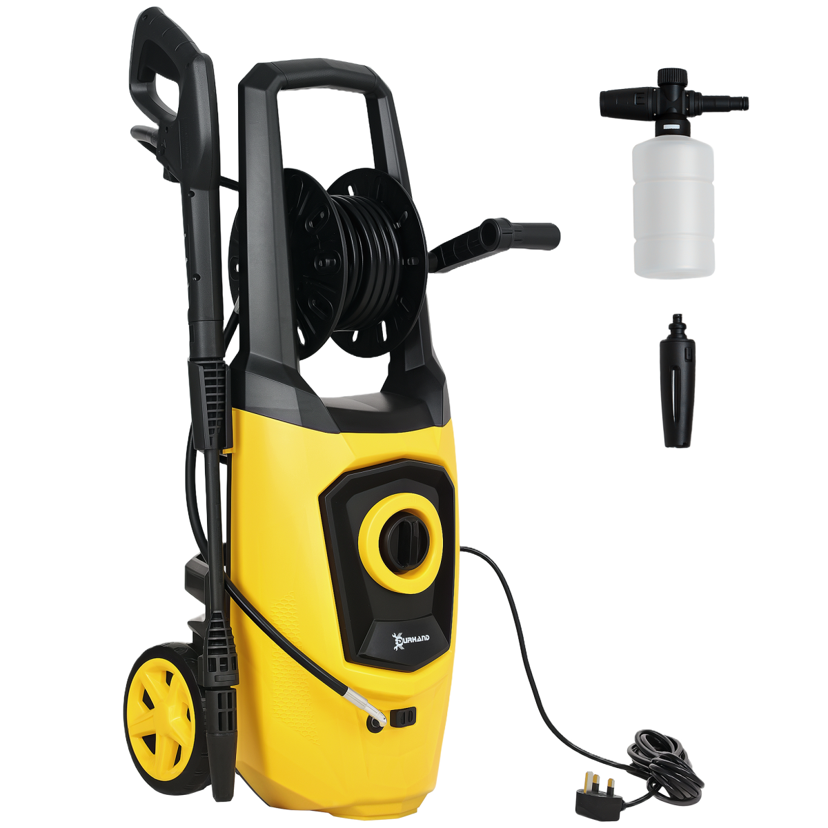 DURHAND 1800W Portable Pressure Washer, 150 Bar, 510 L/h, Yellow