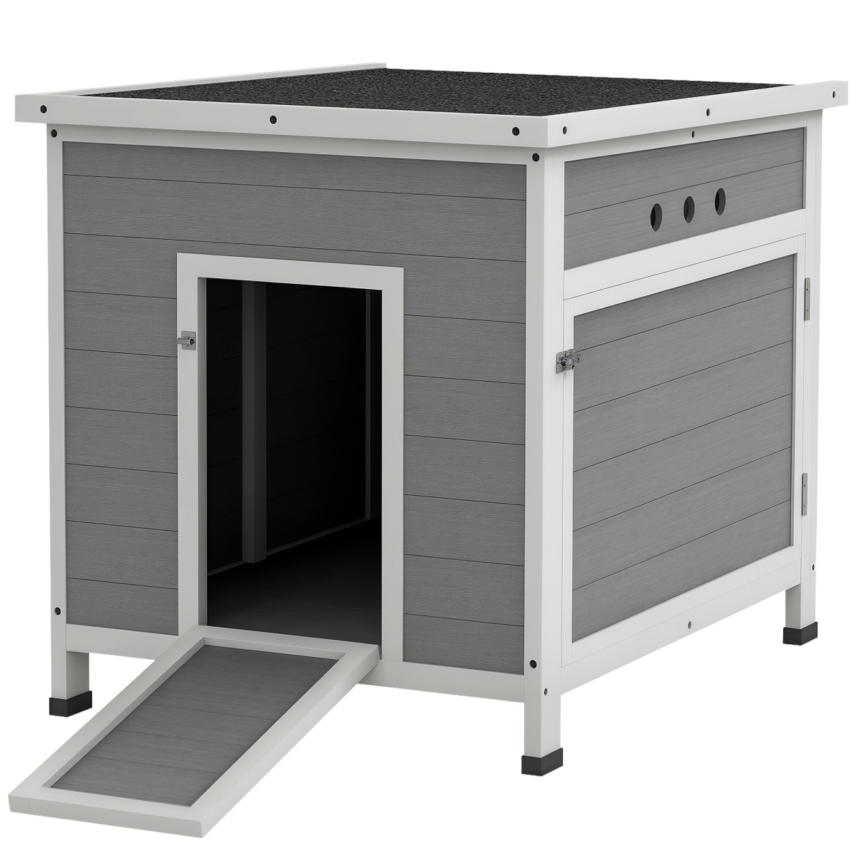 PawHut Wooden Duck House Coop with Double Doors, Openable Roof, Grey