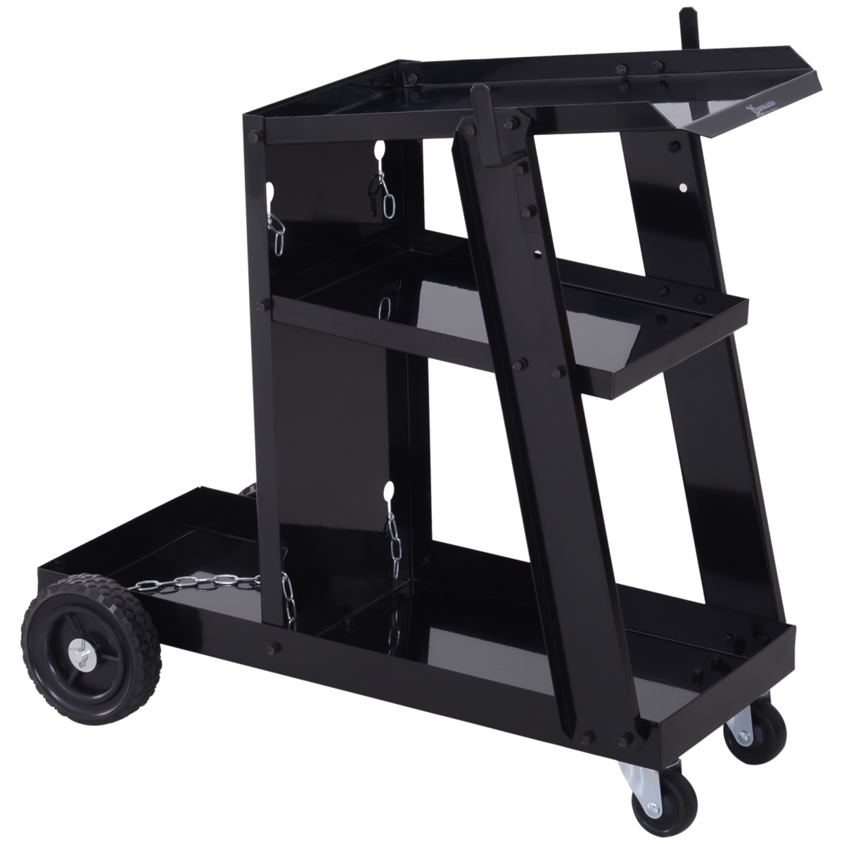 DURHAND Welding Cart Trolley with 3 Storage Trays, 2 Safety Chains, 4 Wheels, Slanted Top Shelf, 50kg Max Load