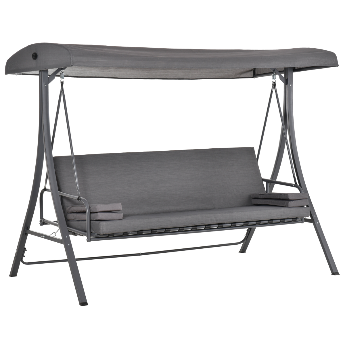 Outsunny 2-in-1 Swing Chair 3 Seater Bench Hammock Bed with Adjustable Canopy and Pillow, Grey