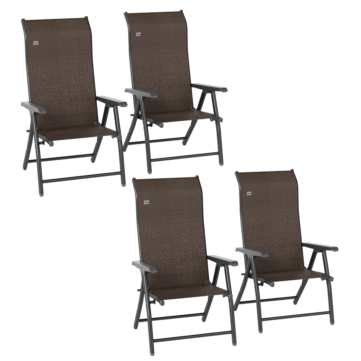 Outsunny Set of 4 Folding Outdoor Rattan Chairs, Adjustable Backrest