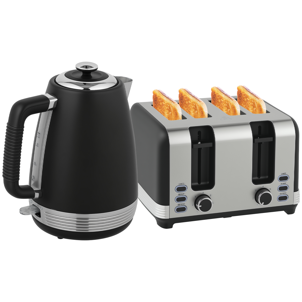 HOMCOM 1.7L 3000W Quick Boil Kettle & 4-Slice Toaster Set, Black
