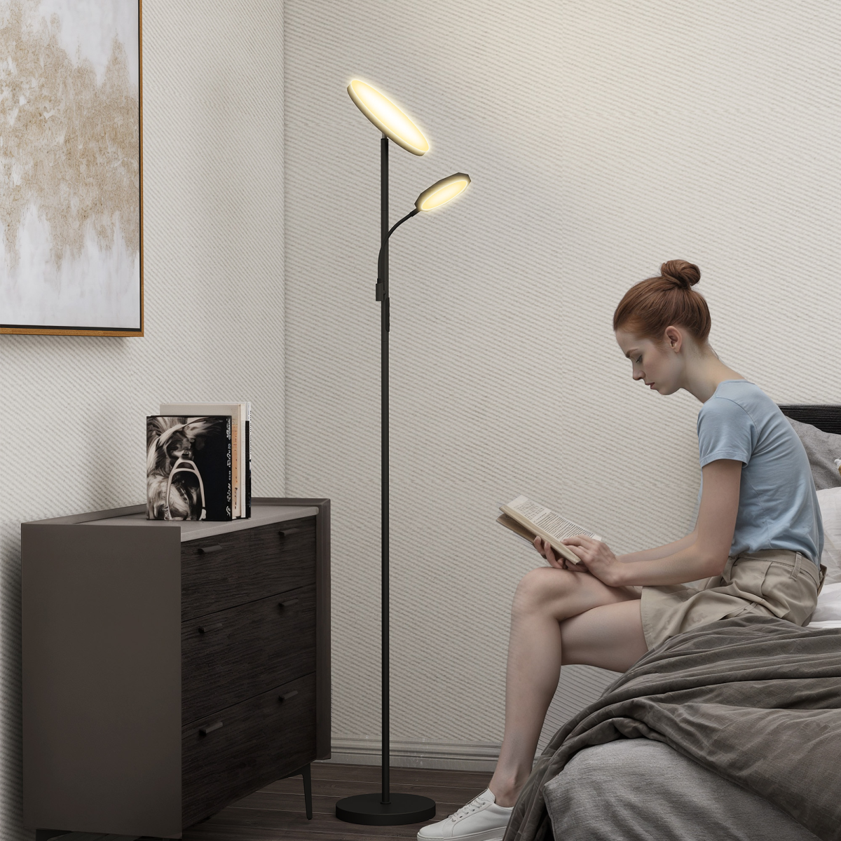 Black Adjustable Floor Lamp with Remote and Touch Control