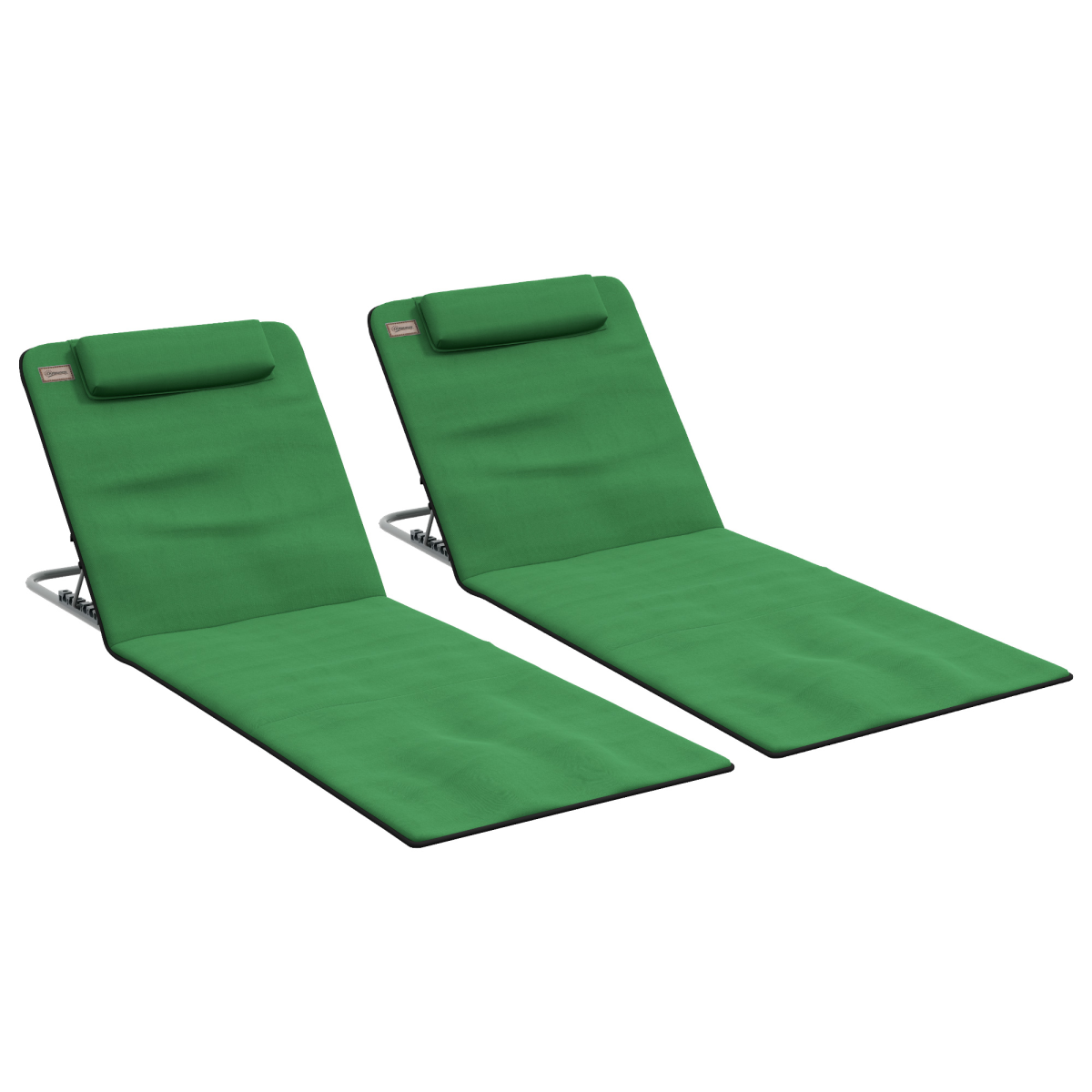 Outsunny 2-Piece Outdoor Beach Mat Set with Backrest, Steel Reclining Frame, Pillow
