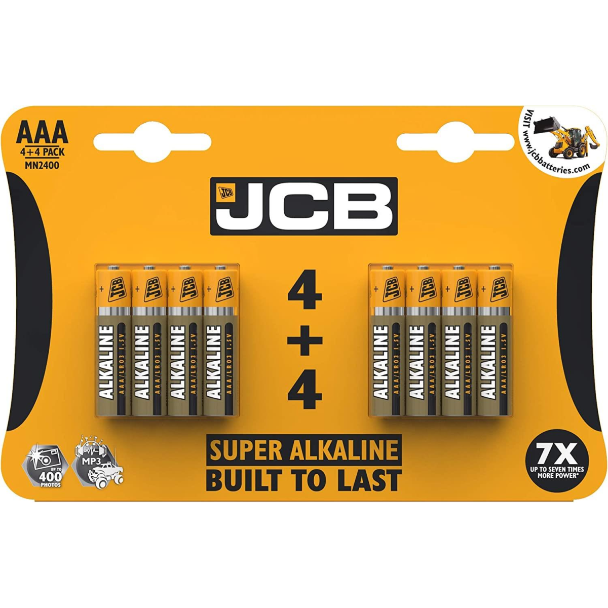 JCB Super Alkaline AAA Batteries 8 Per Card Box of 12