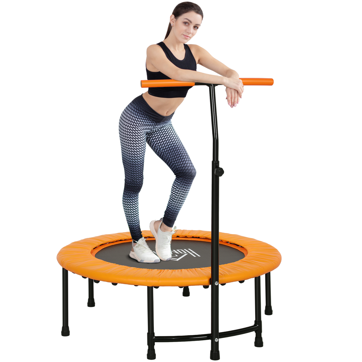 HOMCOM 40" Adult Mini Trampoline with Adjustable Handle, Orange