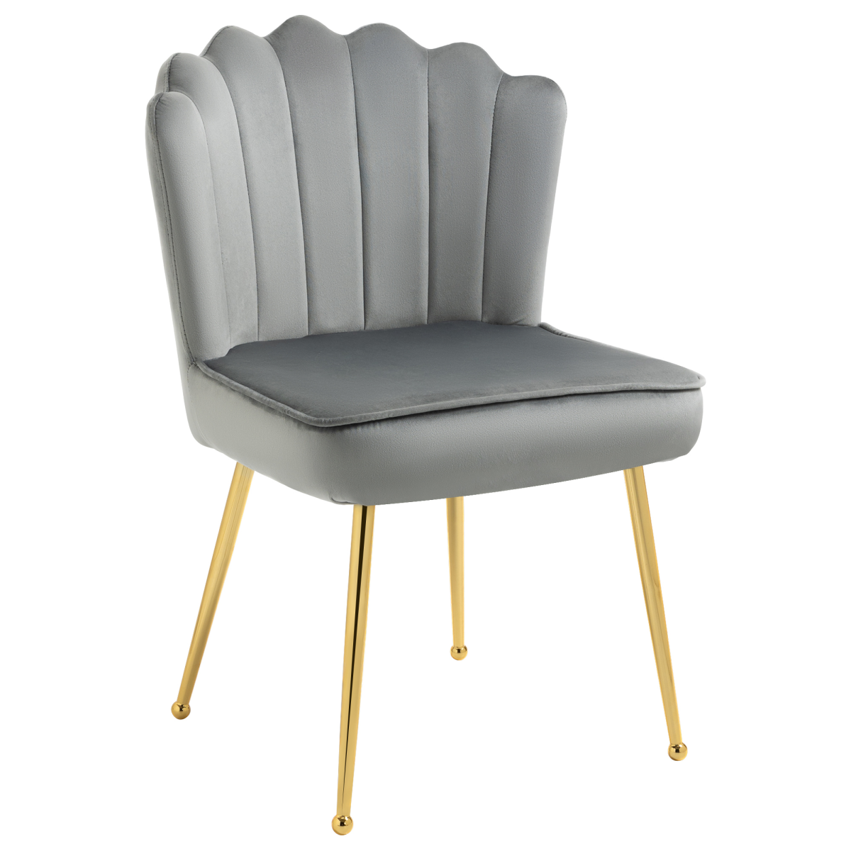 HOMCOM Velvet-Feel Shell Accent Chair with Metal Legs, Grey