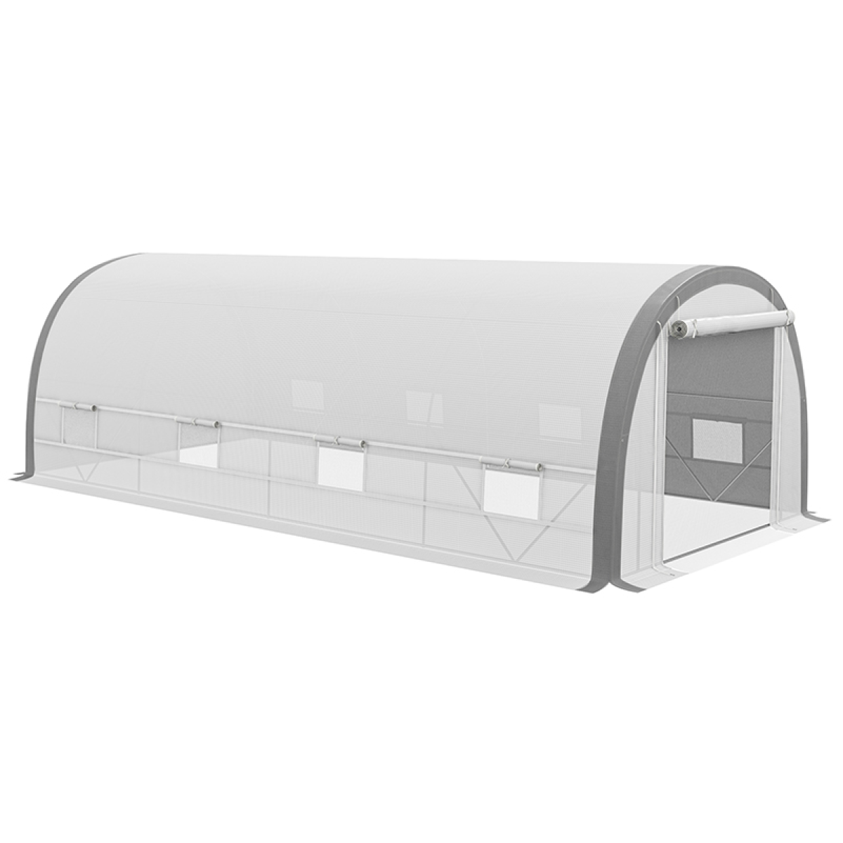 Outsunny 6 x 3m Polytunnel Greenhouse, White/Grey, Mesh Door, Windows, 15 Plant Labels