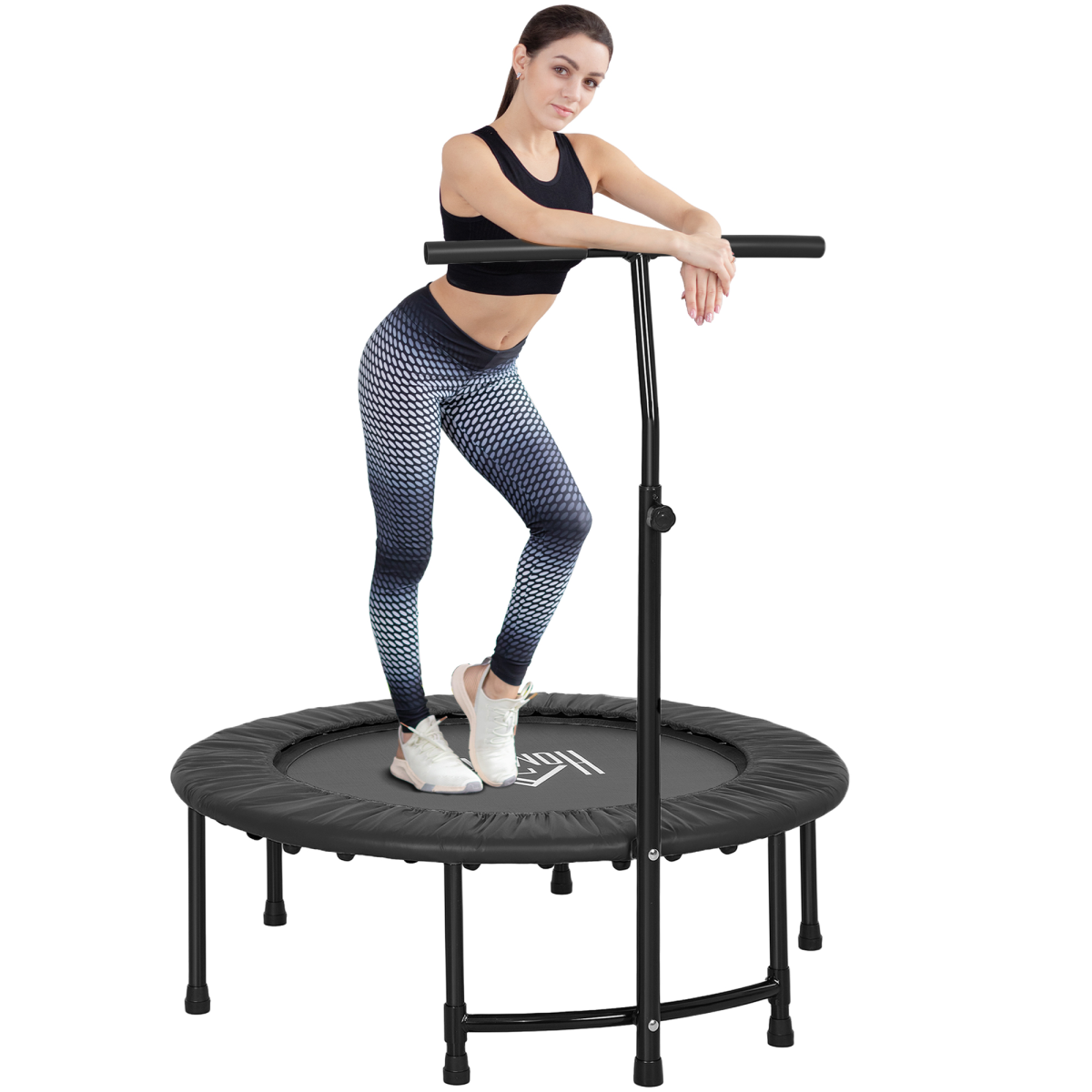 40 Inch Kids Mini Trampoline, Adult Rebounder Jumper with Adjustable Handle, Indoor Outdoor Fitness Trampoline, 100kg Capacity