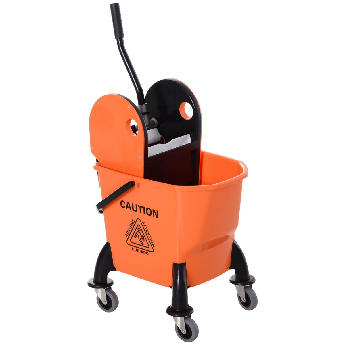 HOMCOM 26L Mop Bucket on Wheels with Handle & Mop Holder, Orange