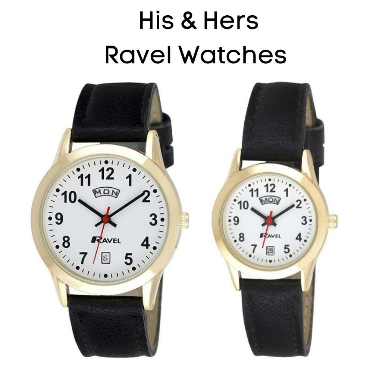 Ravel Gilt Men’s and Women’s Day/Date Faux Leather Strap Watches