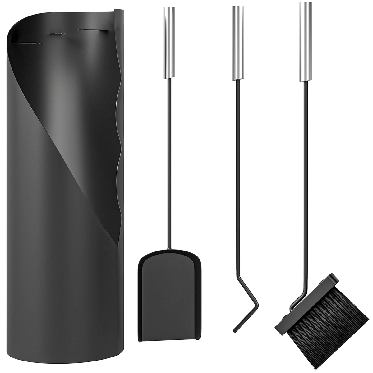 Outsunny 4-Piece Metal Fireplace Companion Set, Black