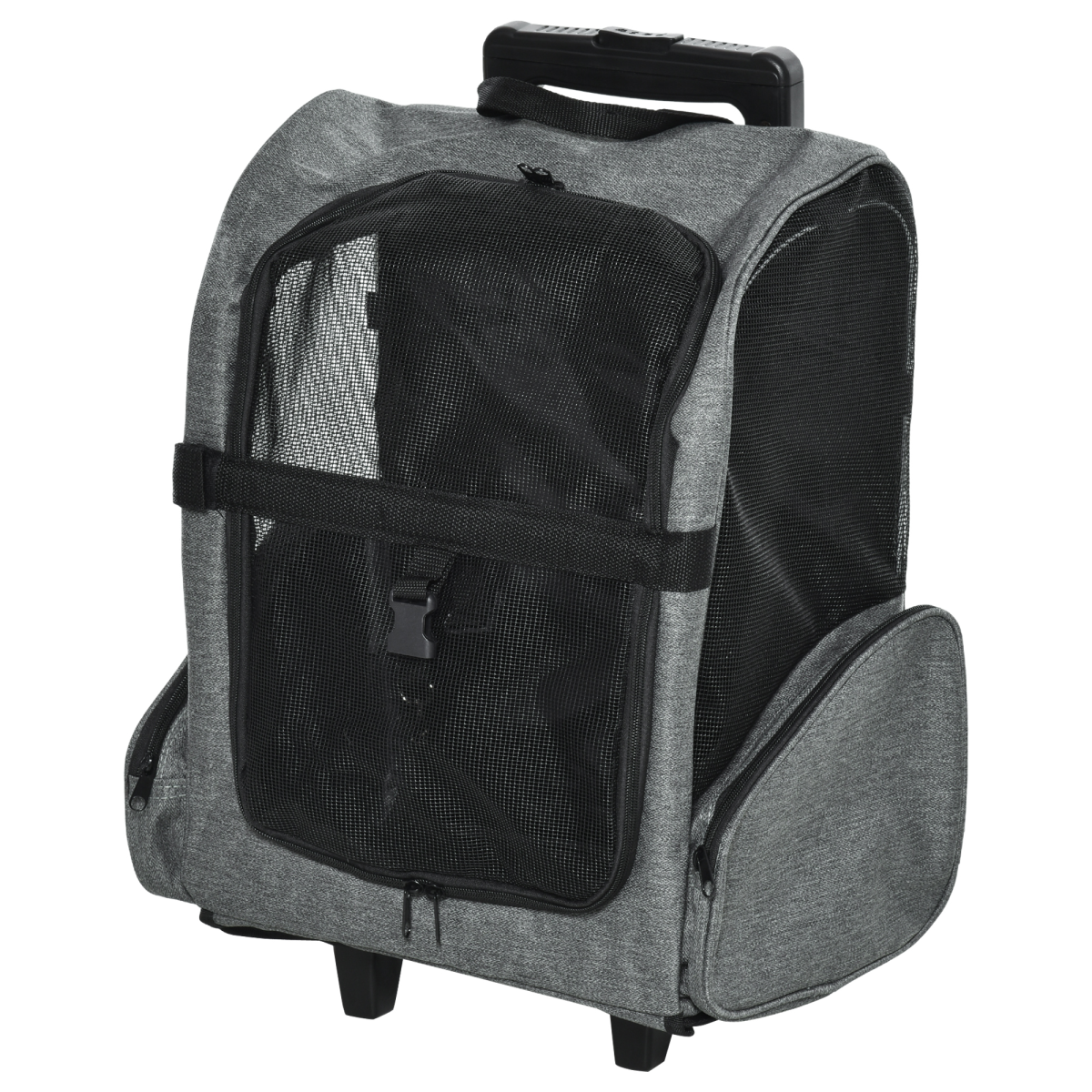 Pawhut 2-in-1 Pet Travel Backpack Carrier with Trolley, Telescopic Handle, Detachable Wheels, Grey