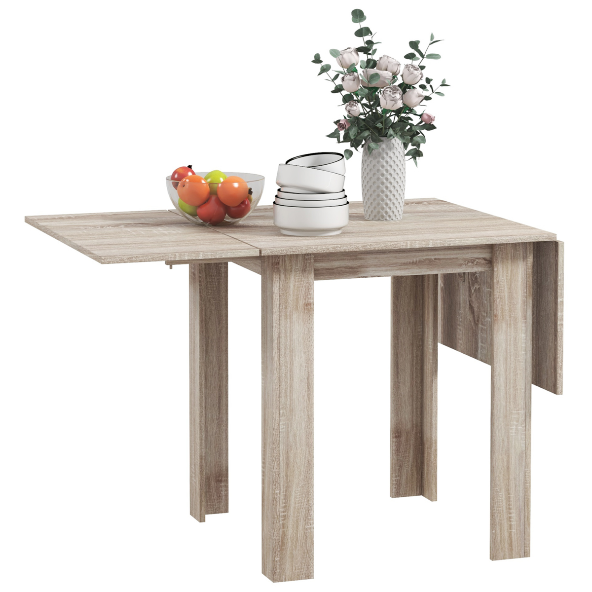 HOMCOM Oak Folding Drop Leaf Dining Table, Extendable for 2-4 People
