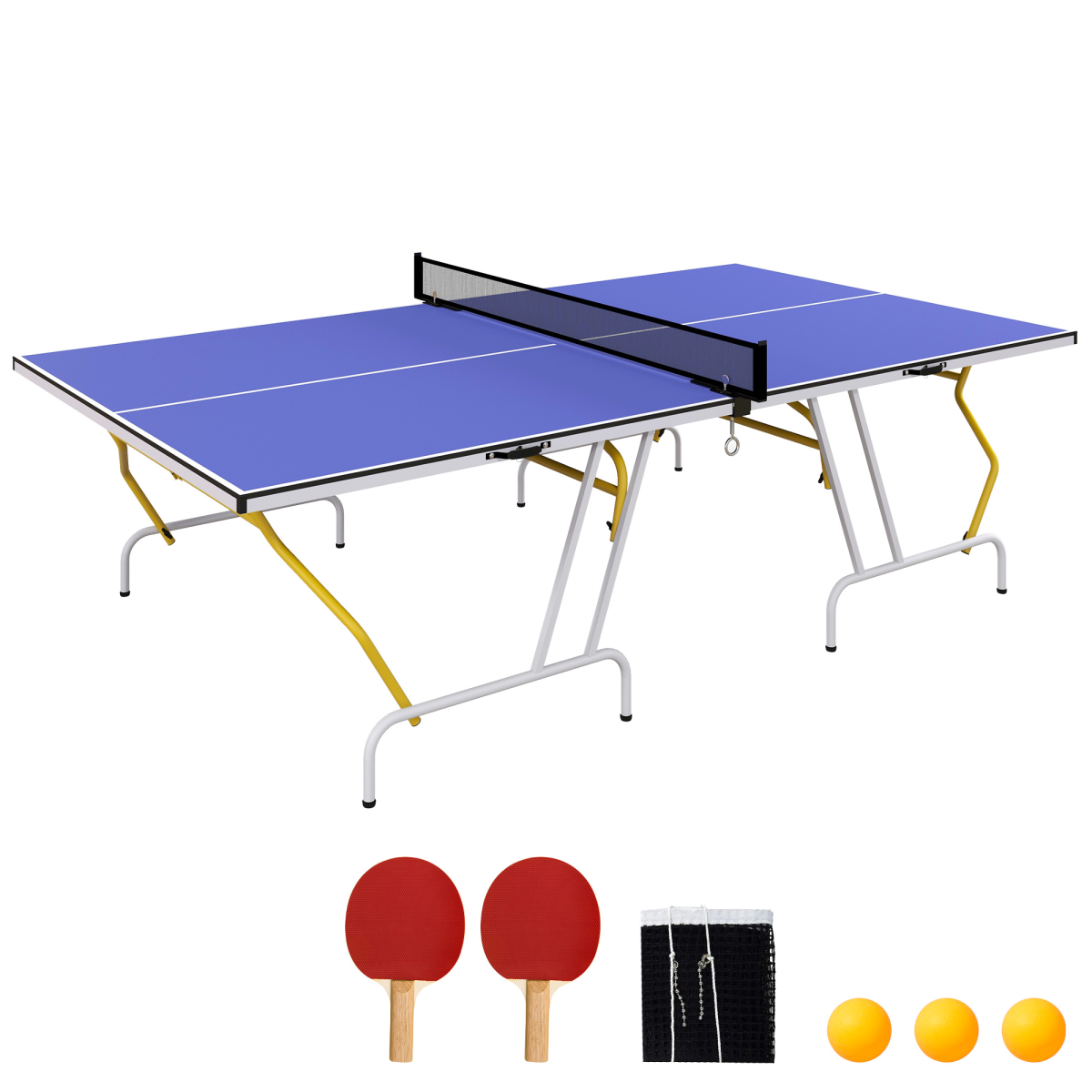 SPORTNOW 9FT Foldable Table Tennis Table Set with Net, Balls - Blue