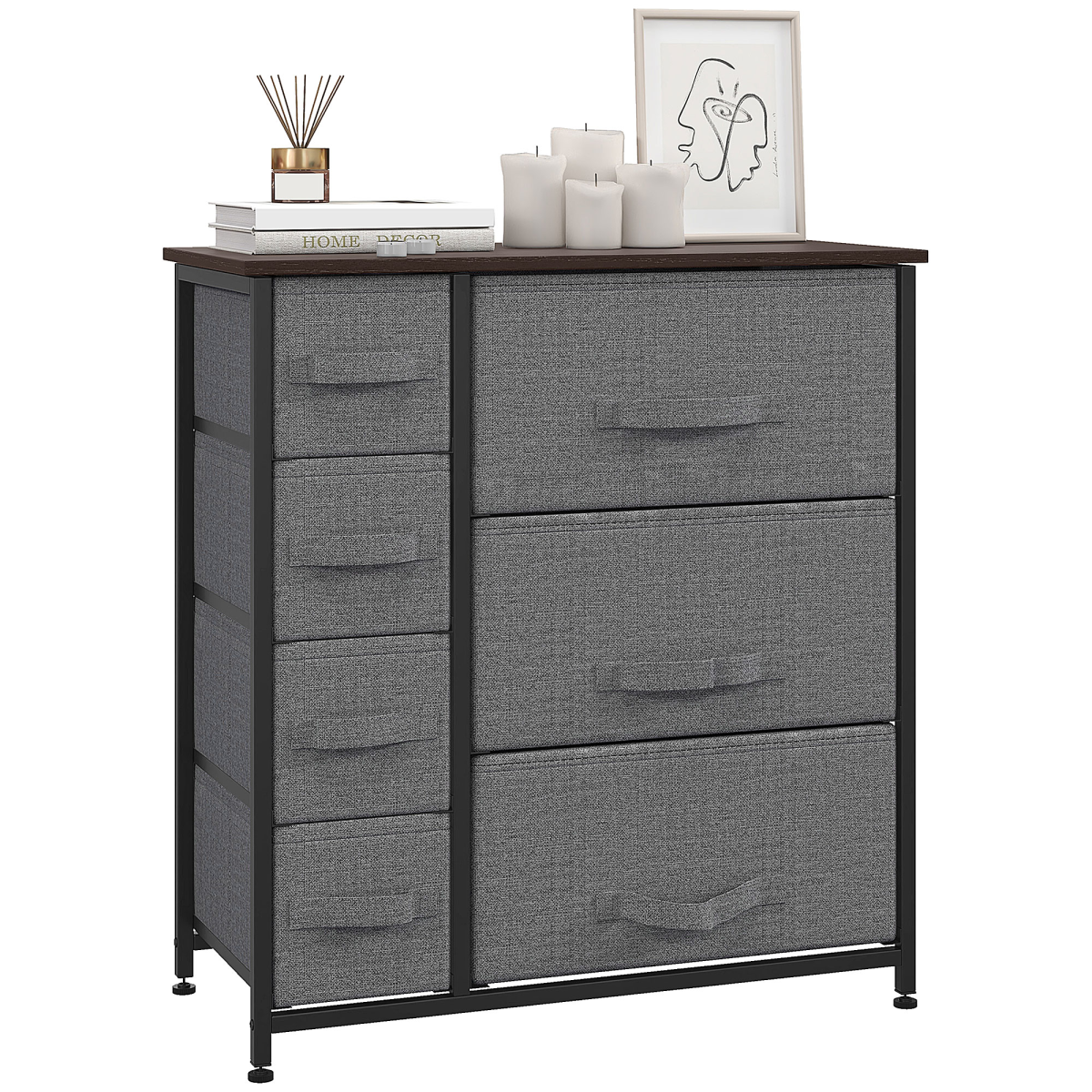 HOMCOM 7-Drawer Chest of Drawers with Fabric Storage, Dark Grey