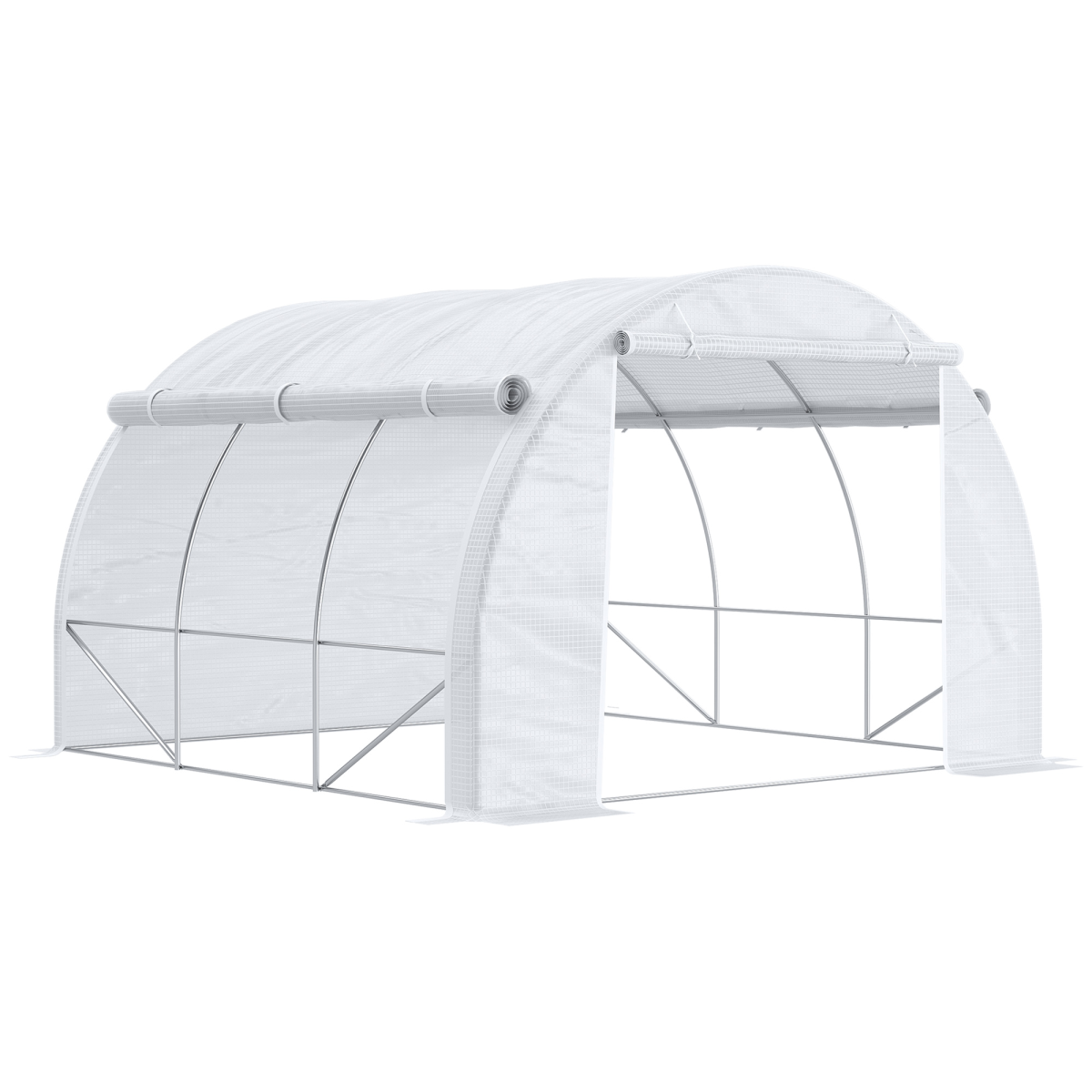 Outsunny 3 x 3 x 2 m Walk-In Polytunnel Greenhouse Tent with Steel Frame, Roll-Up Sides and 6 Windows