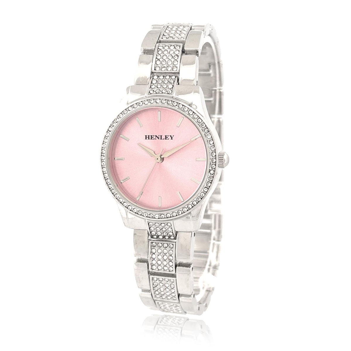 Henley Ladies Fashion Bling Pink Dial Silver Bracelet Watch H07343