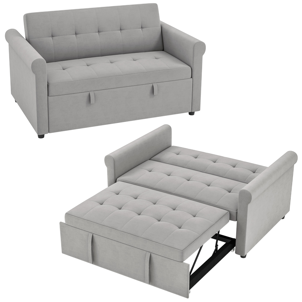 HOMCOM Grey Convertible Pull Out Sleeper Sofa Bed, Two-Seater