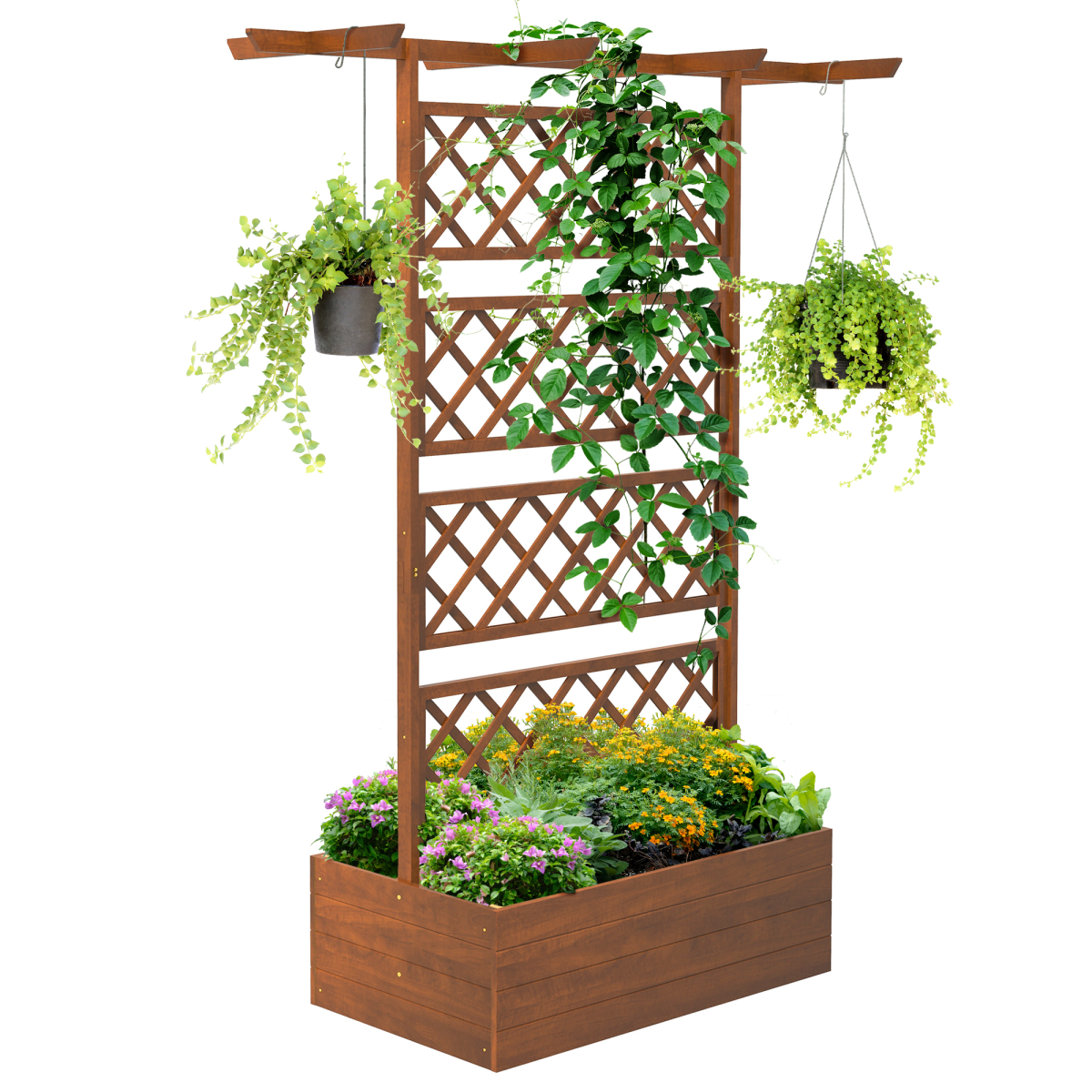Outsunny Wooden Trellis Planter, Raised Garden Bed for Climbing Plants, Orange