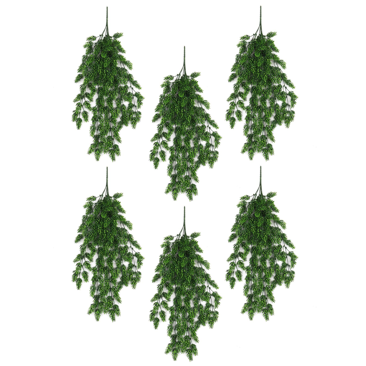 Leaf Pack of 6 Hanging UV and Fire Resistant Artificial Clustered Fern Plant 128cm