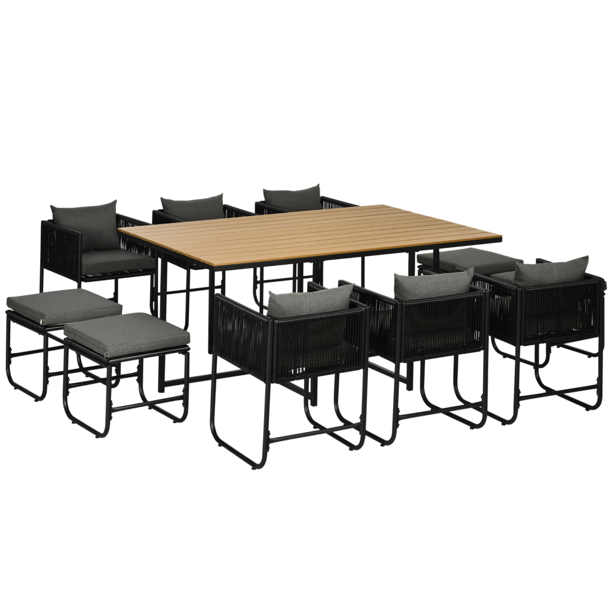 Outsunny 11-Piece Rattan Garden Dining Set, 10-Seater, Space-Saving