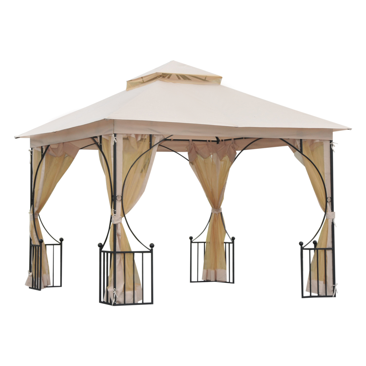 Outsunny 3m x 3m Beige Waterproof Metal Gazebo with Sides