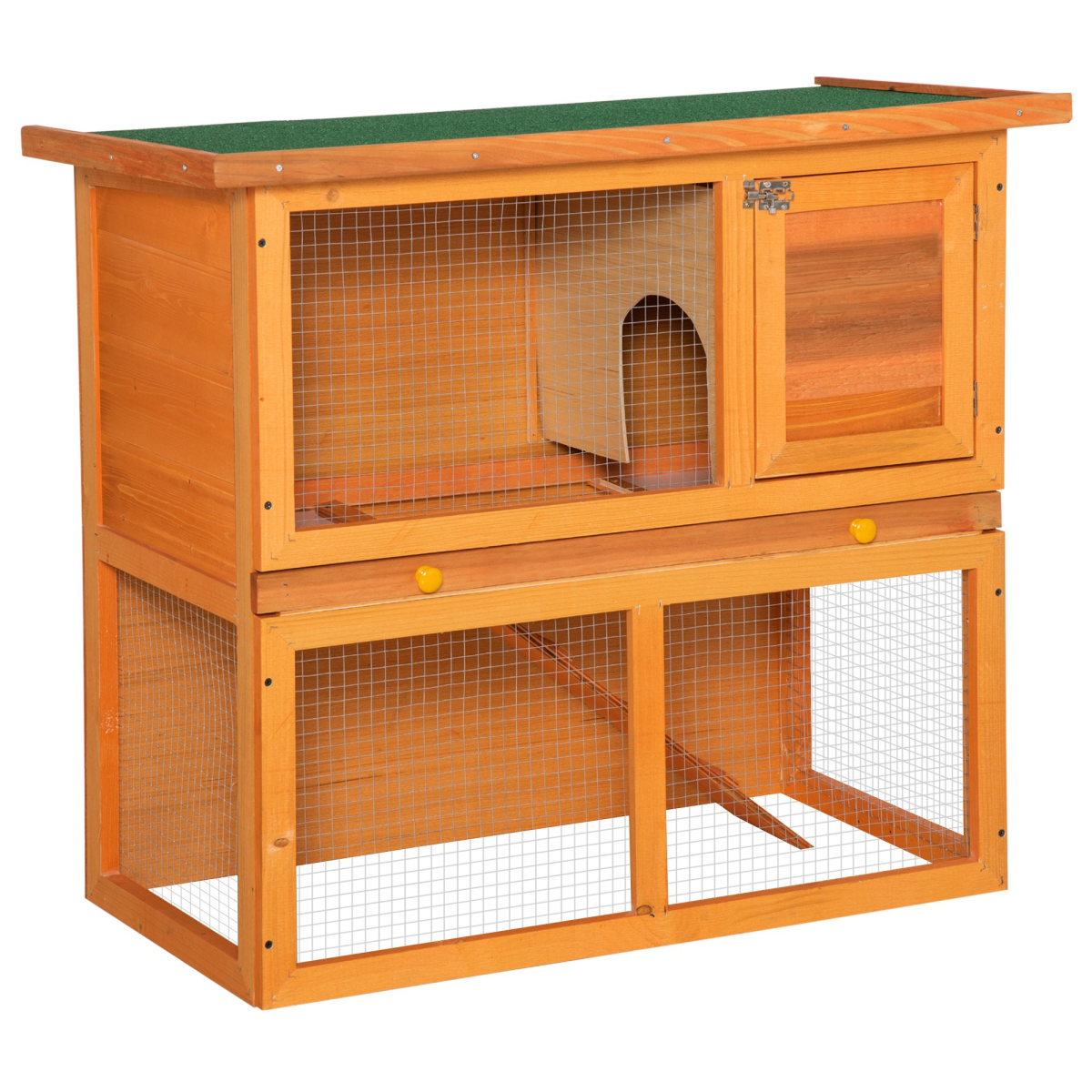 2-Tier Wooden Rabbit Hutch for Small Animals, Outdoor Backyard Bunny House