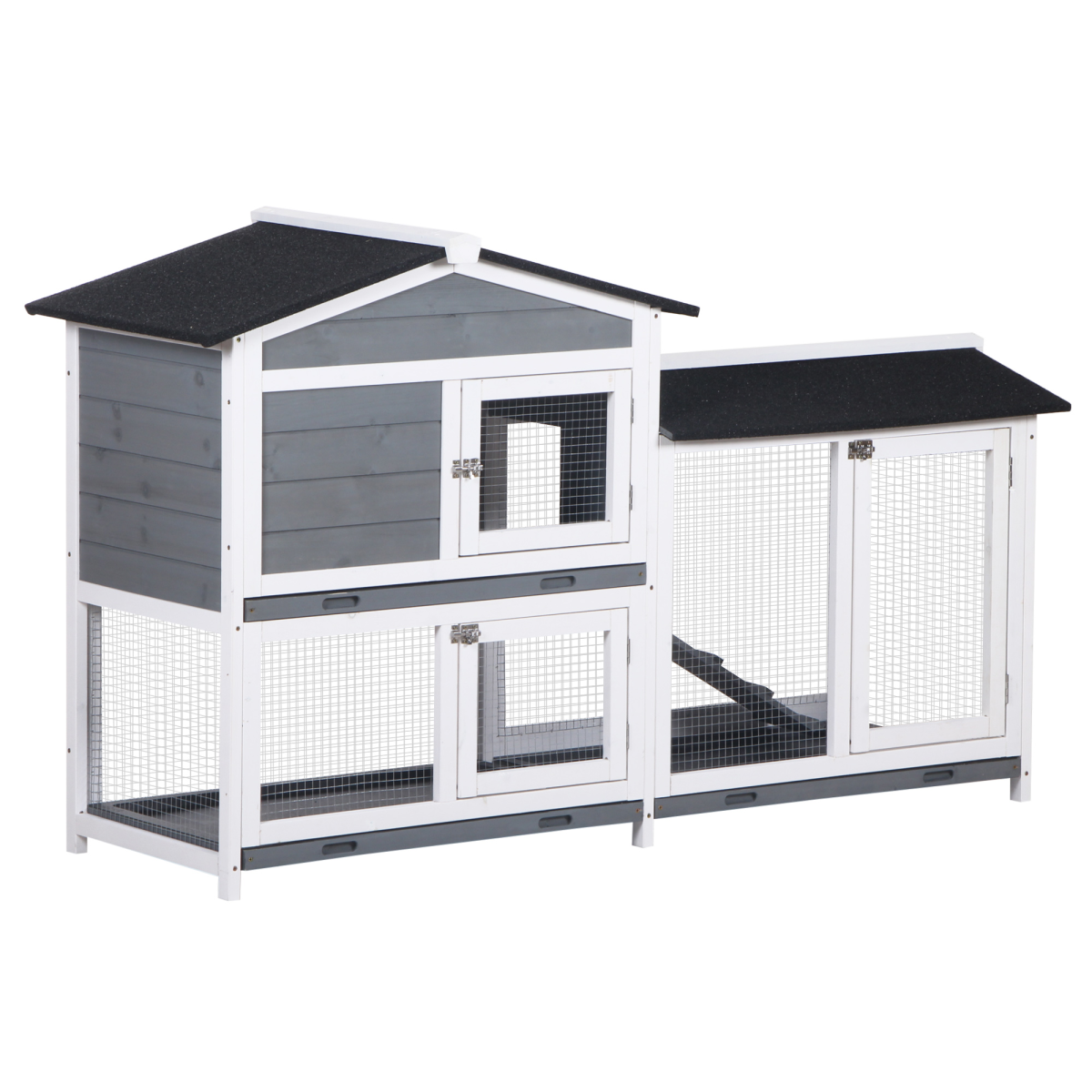 PawHut 2-Tier Wooden Rabbit Hutch for Guinea Pigs, Outdoor Pet Cage with Ramp, Sliding Tray and Weather-Resistant Roof