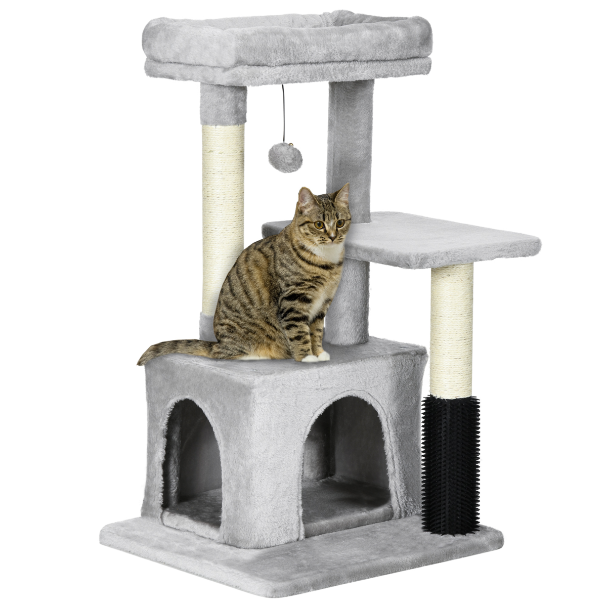 PawHut Cat Tree Climbing Activity Center with Sisal Scratching Surface, Multi-Level Design, Soft-Padded Bed, Hanging Toy, Washable Top Bed