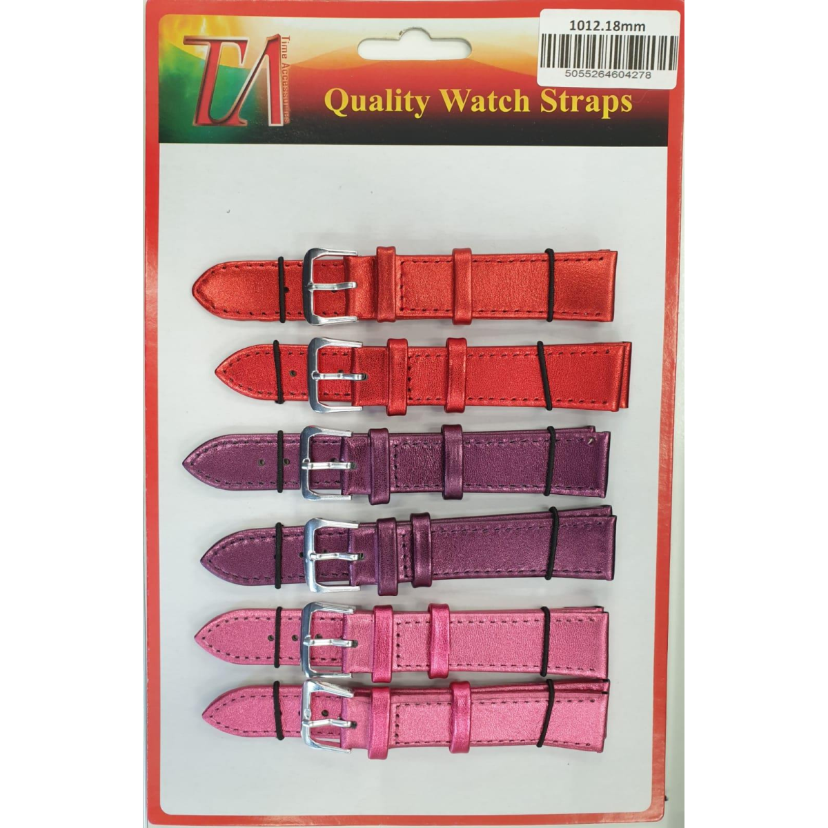 6 Pack 14mm Metallic Watch Straps in Red, Pink and Purple