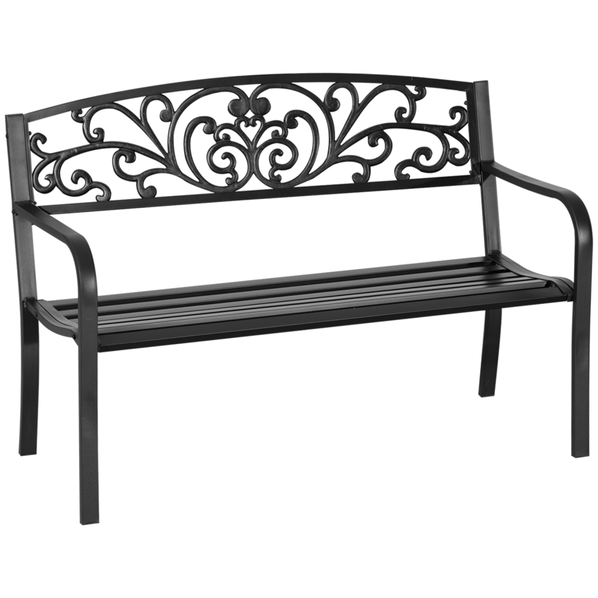 Outsunny 2-Seater Steel Garden Bench with Floral Backrest