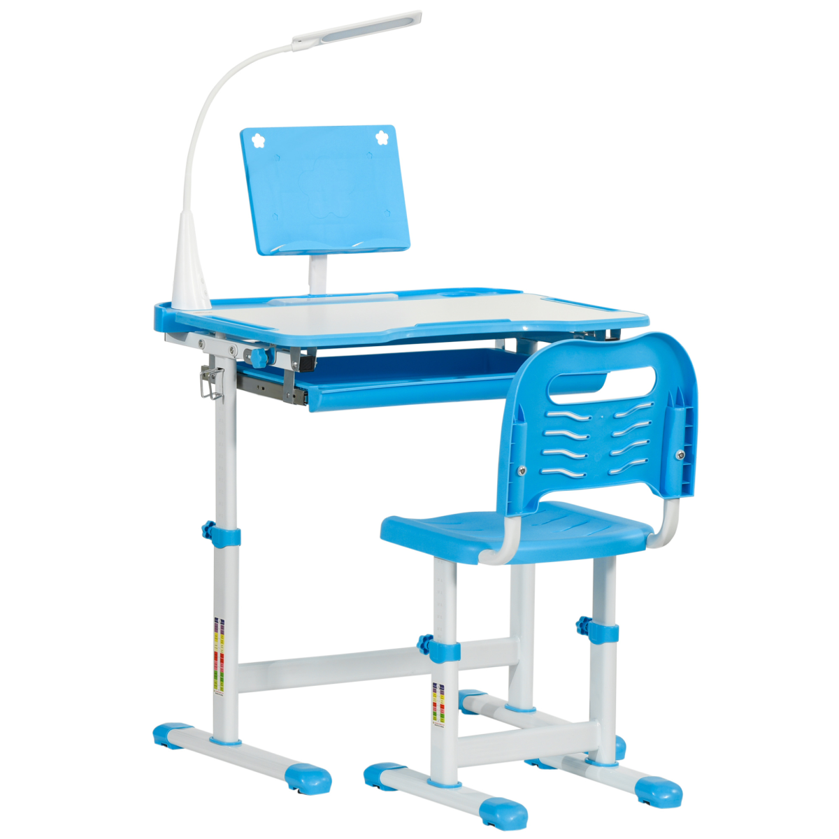 HOMCOM Kids Adjustable Study Desk and Chair Set with USB Lamp, Blue
