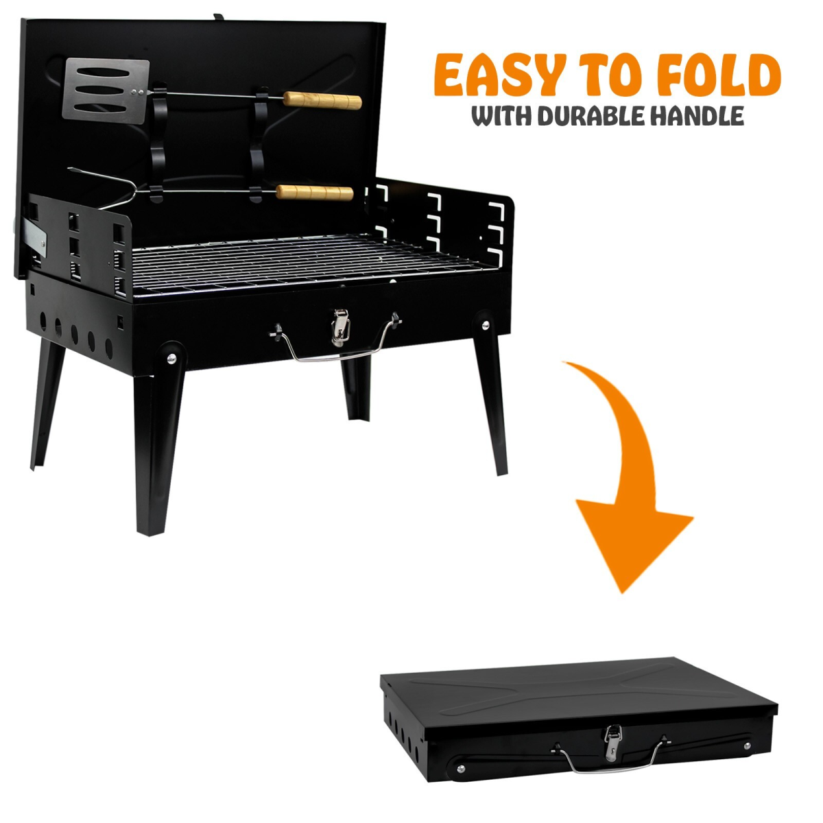 Portable Folding Charcoal BBQ Grill with Lid Cover and Tools