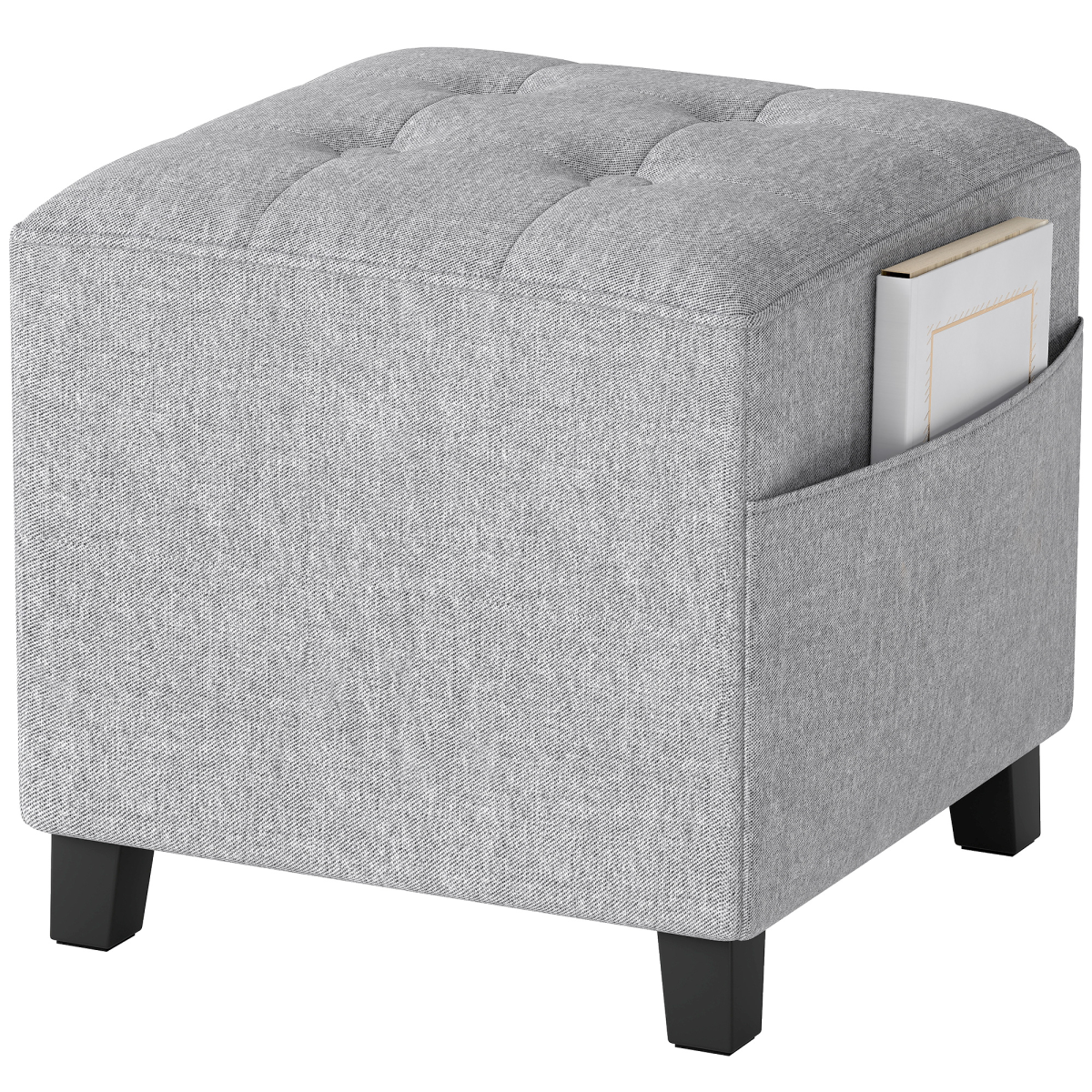 HOMCOM Small Square Ottoman Footstool with Padded Seat, Light Grey