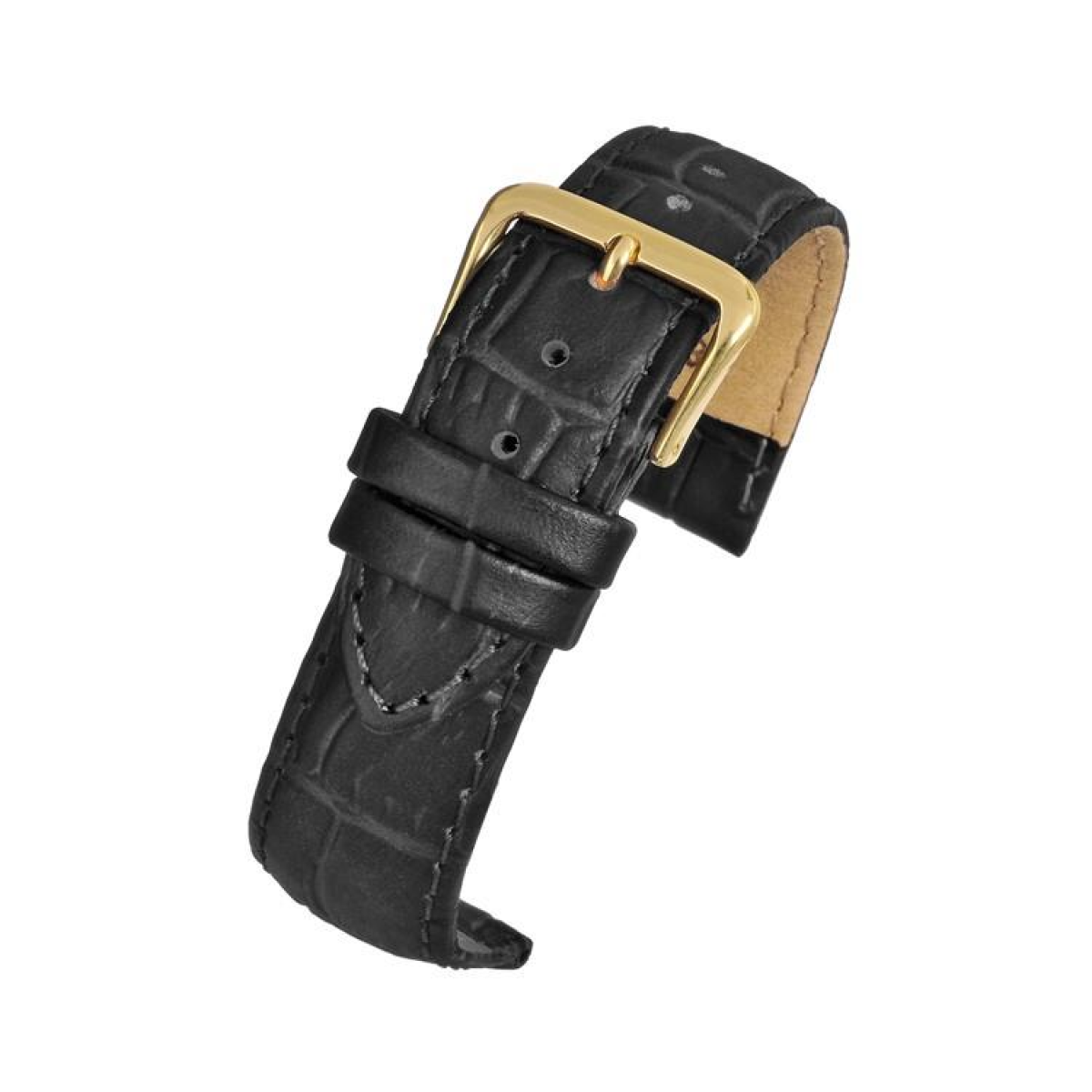 Black Matte Padded Crocodile Grain Leather Watch Strap