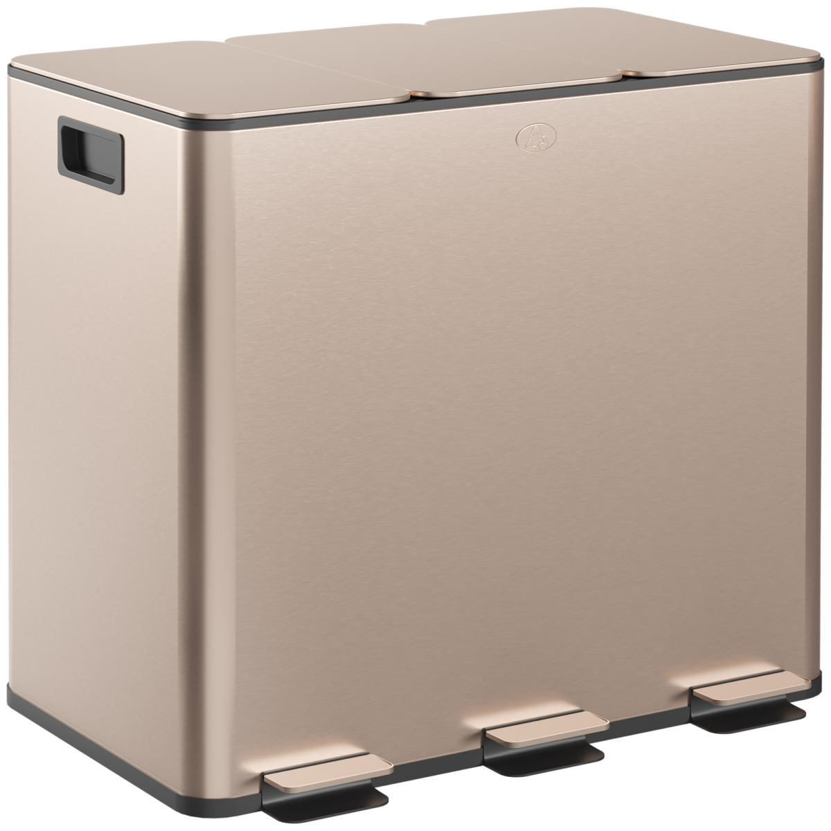 PawHut 3 x 15L Triple Kitchen Recycling Pedal Bin, Gold Tone