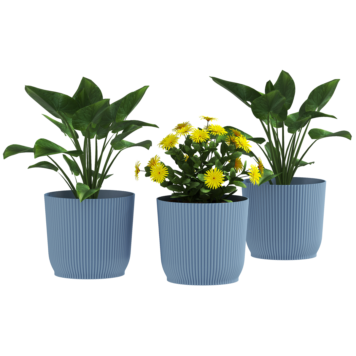 Outsunny Set of 3 Blue Round Stackable Plant Pots, 22cm