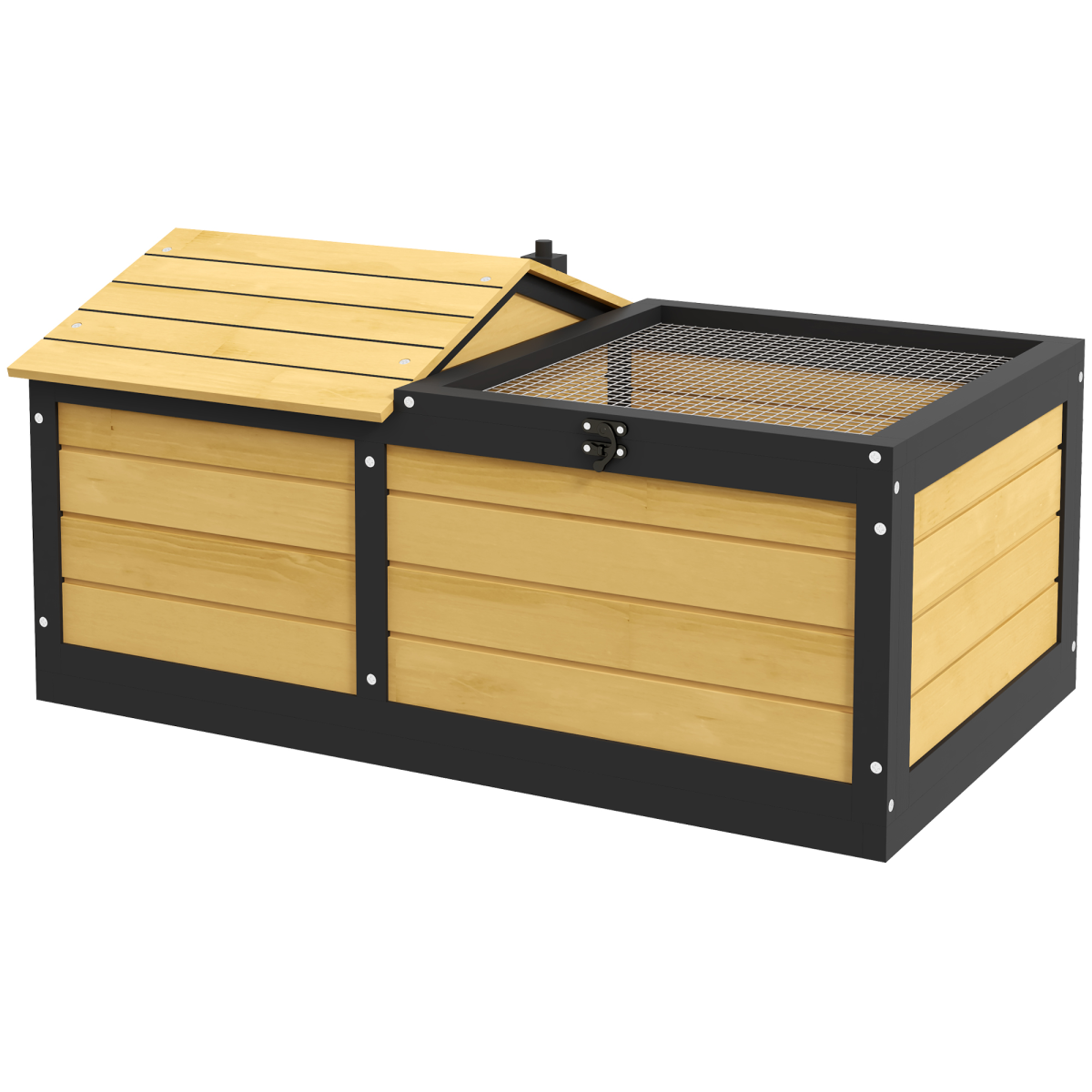 PawHut Wooden Tortoise House with Hide Shelter, Run and Open Roof
