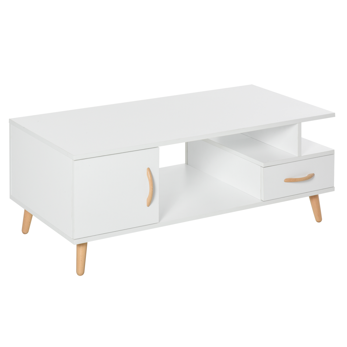 HOMCOM Coffee Table with Storage, White Sofa Side Table with Cabinet, Drawer and Shelf