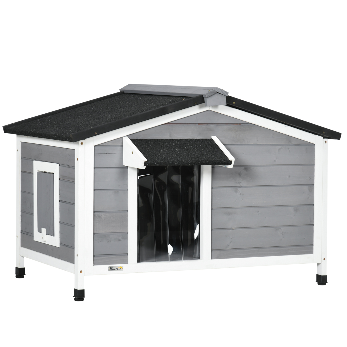 PawHut Outdoor Wooden Dog Kennel with Asphalt Roof, Grey, 97 x 72 x 65cm