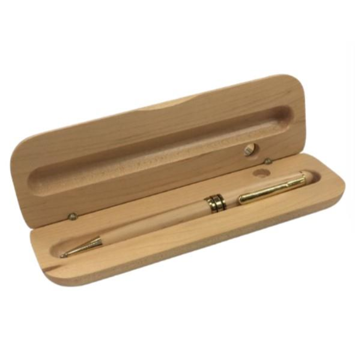 Imperial Handmade Wooden Pen Set with Wooden Box, Light Brown Gold Trim