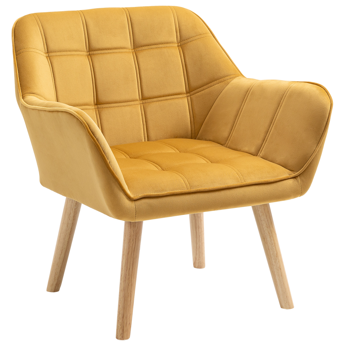 HOMCOM Velvet-Feel Tub Accent Chair with Wide Arms, Slanted Back and Wood Legs